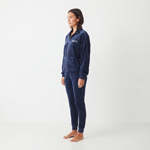Ensemble de survêtement en velours uni pour femme, veste zippée oversize et pantalon slim à taille élastique, collection hiver, deux pièces - Product Image 4