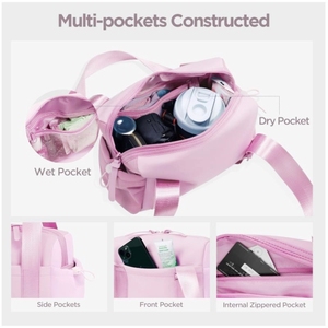 Custom Logo Women's Pastel Pink Gym Bag Waterproof Sports Duffle Bag with Adjustable Strap for Yoga and Fitness Travel - Product Image 3