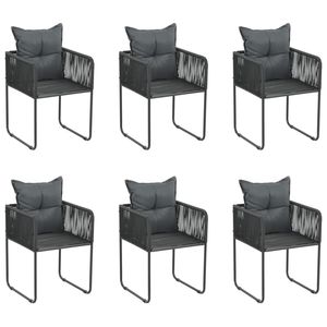 Set di 6 Sedie in Rattan PE Nero con Struttura in Acciaio Verniciato a Polvere e Poliestere, Arredamento da Giardino - Product Image 1