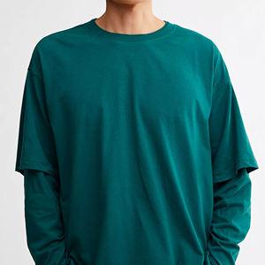 เสื้อยืดคอกลมแขนสองชั้นผ้าฝ้าย 100% สำหรับผู้ชาย ทรงหลวม พิมพ์ลาย ไม่หด ใส่สบาย เสื้อยืดแขนสองชั้นสำหรับผู้ชาย - Product Image 2