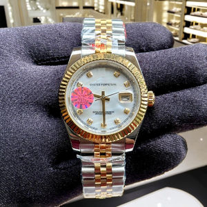 Reloj de Acero Inoxidable de Dos Tonos con Esfera de Nácar, Marcadores de Hora con Diamantes, Bisel Acordonado de 22 mm, Edición Limitada, Estilo Deportivo y Ejecutivo - Product Image 2