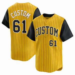 Wholesale Custom Musturd Striped <b>Baseball</b> Jersey Full Button Sports Apparel Breathable Polyester Mesh regular fit high quality - Product Image 1