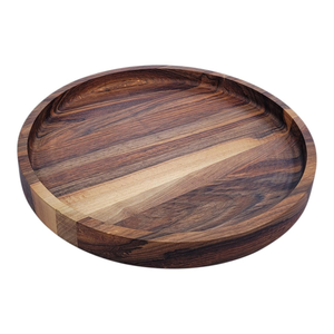 Plateau de service rond en bois rustique, plateau à nourriture en bois massif, plateau de présentation pour café et thé avec bord surélevé pour la salle à manger à domicile - Product Image 1