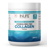 INLIFE Colágeno Marino Japonés en Polvo, Péptidos de Colágeno Hidrolizado, Proteína de Colágeno sin Sabor, Suplemento Dietético para Adultos, Paquete de 200g