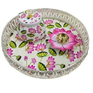 Nouvel Arrivage – Plateau de Mariage Multifonctionnel en Céramique Peint à la Main, Style Art Déco, avec Logo Personnalisé et Motif Lotus - Product Image 5