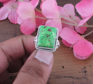 Natural <b>Green</b> Copper Bezel Setting Band <b>Ring</b> 925 Sterling Silver Women's Classic Five Stone <b>Amethyst</b> Gemstone Wedding Party - Product Image 2