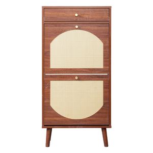 Mobiletto Portascarpe in Rattan con 1 Cassetto e 2 Ante Ribaltabili 54*24*110cm Marrone in Truciolato Soluzione di Stoccaggio - Product Image 2