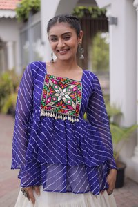 TENNYC Lahenga d'hiver Diwali réversible et extensible, longueur cheville, coupe classique, imprimé Laheriya, travail Kutchi Gamthi, pour fêtes et mariages - Product Image 6