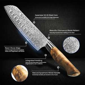 Cuchillo de Chef de Acero de Damasco SHARP POINT TRADES de 7 Pulgadas con Espiga Recta, Mango de Madera y 2 Hojas para Cocina Profesional - Product Image 5