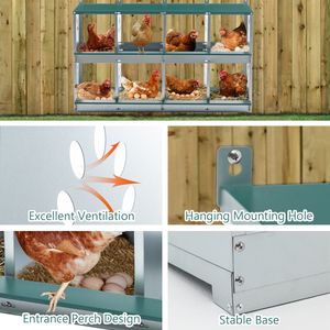 Nido per Pollame in Metallo a 8 Scomparti, Grande Cassetta di Nidificazione Ventilata per Galline Ovaiole, Montaggio a Parete - Product Image 4