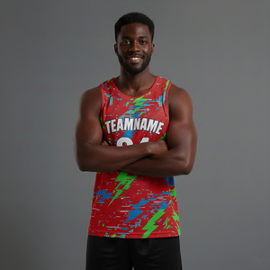 Nouveau Maillot de Basketball Sublimé pour Homme 2026 – Motif Rouge, Vert, Bleu, Nom d'Équipe 01, Sans Manches, Anti-Transpiration, Coupe Athlétique - Product Image 3