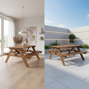 Outdoor Solid Teak Wood Picnic <b>Table</b> Set with Attached <b>Benches</b> Rustic <b>Garden</b> Furniture for Backyard Patio Seating Capacity 4 - Product Image 5