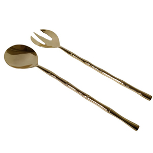 Ensemble d'ustensiles de service en métal pour la cuisine, cuillères à salade en acier inoxydable forgé à la main avec des poignées au design noué unique - Product Image 2
