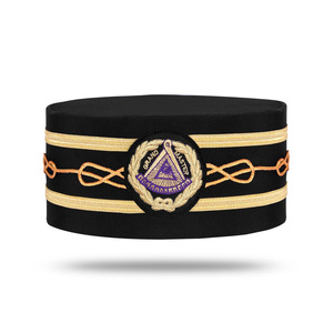 Tocado Ceremonial con Diseño de Trenza Dorada al por Mayor, Gorra de Corona de Gran Maestro de Logia Azul con Rayas Negras y Doradas, Púrpura - Product Image 1