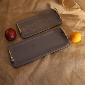 Plateau de service alimentaire au design incroyable, plateau de service rectangulaire en bois, couleur unie, design rétro, vaisselle et assiettes faites à la main - Product Image 1