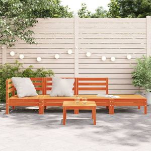 Sofá Modular de Jardín de Cuatro Plazas en Madera de Pino Sólido Color Cera Marrón, Conjunto de Muebles Cómodos para Exteriores - Product Image 3