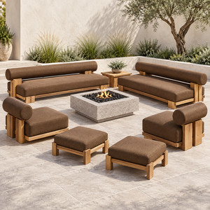 Sofá de <span class=keywords><strong>Madera</strong></span> Maciza para Exteriores con Mesa de Centro, Personalizable en Color y Tamaño, de Grado Comercial, Resistente a la Intemperie, con Fundas Lavables - Product Image 1