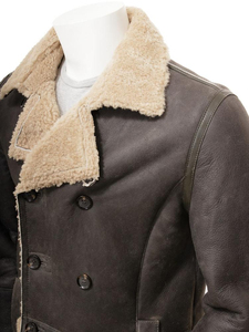 Men's Brown Genuine Leather <b>Waterproof</b> Breathable Eco-Friendly Moto <b>Jacket</b> Stand Collar Zipper Closure Slim Fit <b>Winter</b> Wear - Product Image 4