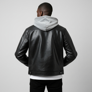 Men's Genuine Leather Hoodie <b>Jacket</b> Soft Hooded Pullover Windproof Oversized Winter Streetwear Outerwear OEM ODM Manufacturer - Product Image 4