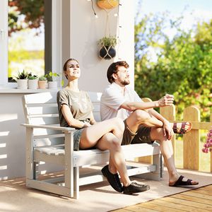 Panca a dondolo doppia in HDPE bianco anticato con doghe per patio - Product Image 2