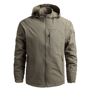 Men's <b>Thin</b> <b>Waterproof</b> Windproof Breathable Plus Size Soft Shell <b>Jacket</b> with Hood Zip Closure Outdoor Hiking Regular Fit Green - Product Image 3