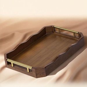 Plateau de service en bois rectangulaire fait main style rétro couleur unie pour plats et assiettes - Product Image 4
