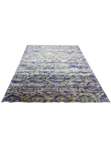 Alfombra de área vintage de transición, anudada a mano, de lana pura y seda, de pelo bajo, para decoración de sala de estar - Product Image 2