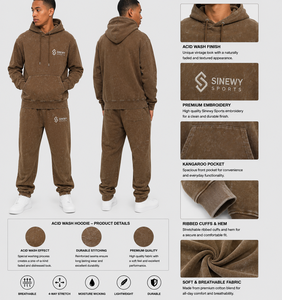 เสื้อฮู้ดดี้ผู้ชาย SINEWY SPORTS แบบฟอกสี ทรงบ็อกซี่ สีน้ำตาลล้วน ผ้าฟลีซ เฟรนช์เทอร์รี่ ผ้าฝ้าย 100% สไตล์วินเทจ ซิปหน้า - Product Image 1