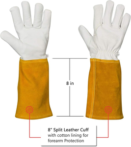 Guantes de soldadura TIG de cuero vacuno resistente al calor, ignífugos, con puño largo de seguridad, para soldador. - Product Image 3