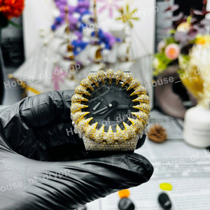 Bust Down Hip Hop Spike <b>Watch</b> Iced Out Moissanite Diamond Luxury Bling Timepiece Black Dial Bold Statement <b>Watch</b> - Product Image 1