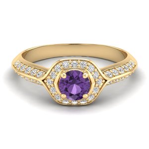 REYES Best Selling Classic Design 14K Solid Gold Moissanite Engagement Solitaire Rings For Women Amethyst Gemstone Jewelry - Product Image 6