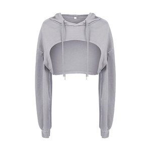 Sudaderas con Capucha Cortas Personalizadas para Mujer, Color Sólido en la Parte Delantera, Tejido de Lona Transpirable Antipilling, Venta al por Mayor para la Temporada de Invierno - Product Image 1