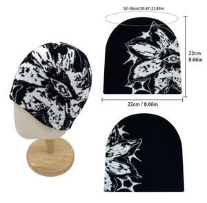 Unisex Knit Beanie Hat with Abstract Pattern Black Base Street Style <b>Winter</b> <b>Cap</b> for Adults 56-58CM Head Circumference - Product Image 4
