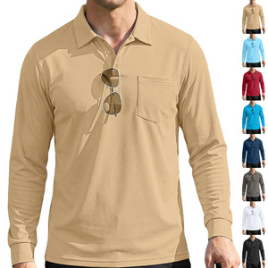 <b>Men's</b> Long Sleeve Knitted Polo <b>Shirt</b> Solid Black Button Collar Casual Style 100% Cotton Anti-Pilling Regular Fit 2027 - Product Image 1