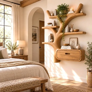 2026 Hot Sale Wooden Modern Design 5-<b>Shelf</b> Hanging Wall Corner Bookshelves <b>for</b> Living Room & Home Office Easy Installation - Product Image 2