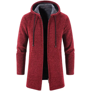 <b>Men's</b> <b>Long</b> Hooded Zipper <b>Cardigan</b> Wool Acrylic Knitted Solid Color Casual Winter Wear Full Sleeve Thick - Product Image 5