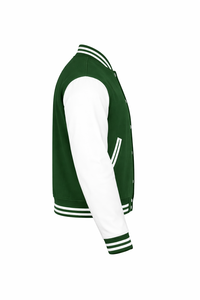 Chaqueta Varsity Verde y Blanca 100% Lana, Estilo Preppy, Cuello Camisero, Botones de Cuero Genuino, Corte Regular, Transpirable para Invierno - Product Image 6