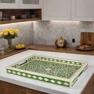 Handmade Bone Inlay Floral Tray: Boho Coffee <b>Table</b> Decor - Product Image 4