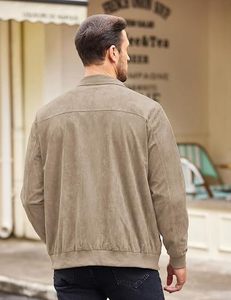 BNSB SPORTS <b>Men's</b> Beige Faux <b>Suede</b> Bomber <b>Jacket</b> Zip Front Turn Down Collar Ribbed Cuffs Casual Winter Outerwear - Product Image 2