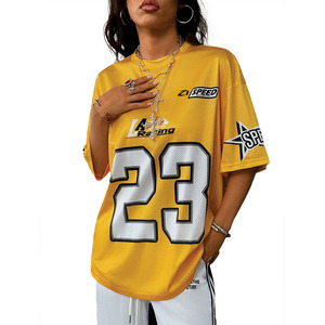 Camiseta de fútbol americano oversize de malla personalizada para mujer, estilo streetwear, cuello en V, uniforme de equipo, producción de números personalizados - Product Image 6