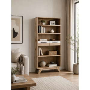 <b>Modern</b> Wooden Bookshelf Storage Cabinet With Open <b>Shelves</b> And Drawers Home Office Bookcase OEM ODM Manufacturer - Product Image 1