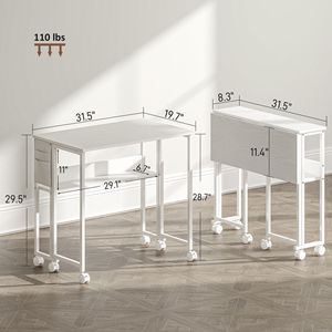 "Adjustable Angle White MDF <b>Folding</b> Computer <b>Desk</b> with Storage Shelf & Wheels for Home Office" - Product Image 3