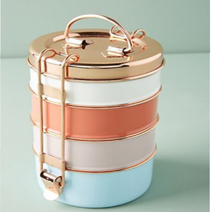 Antique brass 4-tier tiffin featuring intricate floral carvings and traditional handle. Royal look. Available at wholesale price - Product Image 5