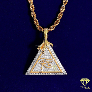 Pendentif Triangle Tendance pour Hommes et Femmes avec Moissanite et Argent Sterling 925 Plaqué Rhodium, Cadeau Hip Hop - Product Image 2