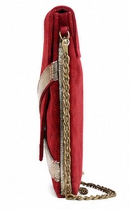 Bolso de Mano Tipo Sobre de Cuero Genuino Rojo para Mujer, con Correa Cruzada Metálica y Cadena para el Hombro, para Fiestas Nocturnas, con Cierre de Botón de PU - Product Image 4