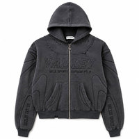 Hoodie Zip-Up Embossed Valley Unisex Katun French Terry Oversized Gaya Kasual Musim Gugur