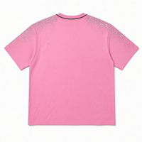 T-shirt rose oversize à manches courtes avec logo lune en strass sur le devant, style streetwear, coupe jersey pour homme