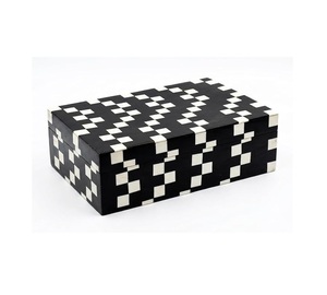 Handicraft Home Modern Black White Checkered <b>Pine</b> MDF Resin Inlay Durable Handmade Decorative Storage Jewelry <b>Box</b> for Dressing - Product Image 1