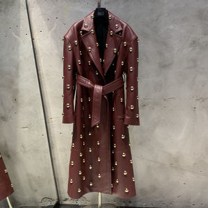 Manteau Trench en Cuir Véritable et Toile pour Homme OEM, Col Carré, Anti-Plis, Fermeture Ceinture, Couleur Unie, Respirant, Séchage Rapide - Product Image 3