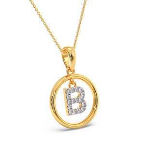 Collier pendentif en or avec cercle de diamants et lettre initiale B - Product Image 2